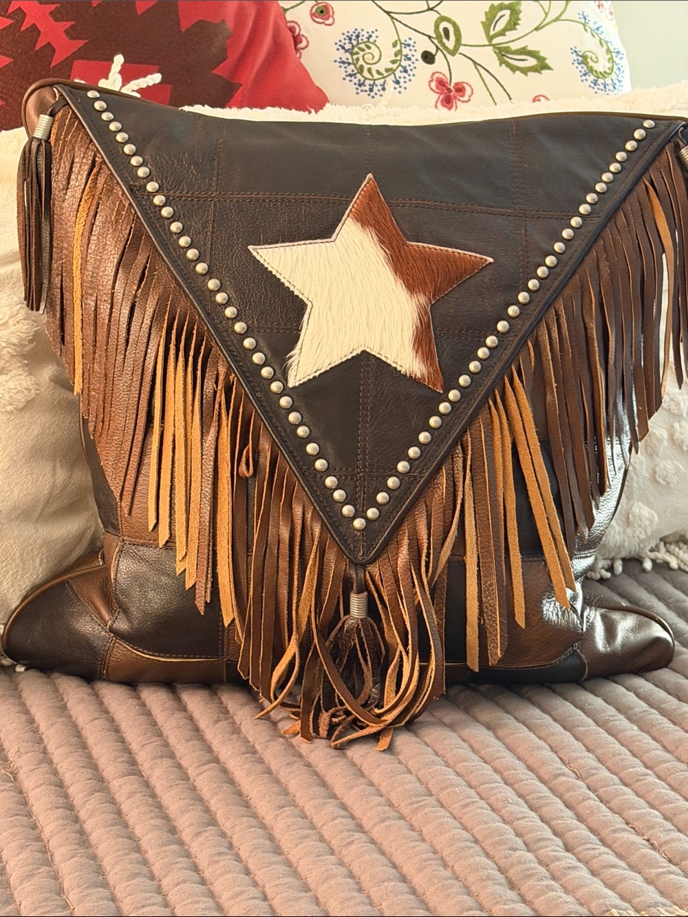 J. Colter Fringed Leather Star Accent reversible pillow-